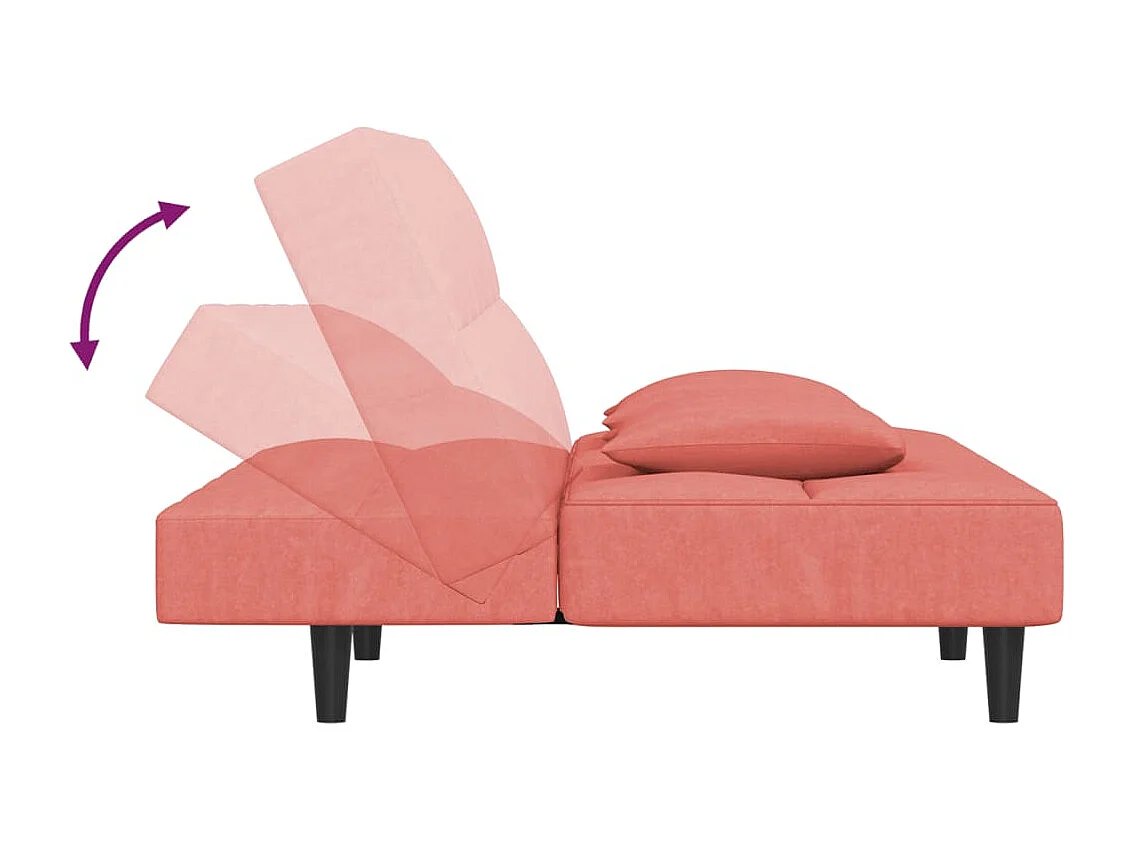 Sofá-cama 2 lugares com duas almofadas veludo rosa