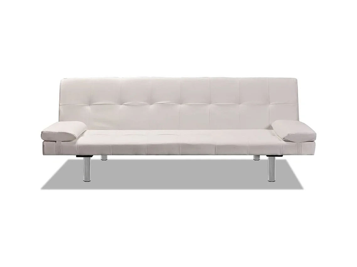 Sofá-cama ajustável c/ 2 almofadas couro artificial branco nata