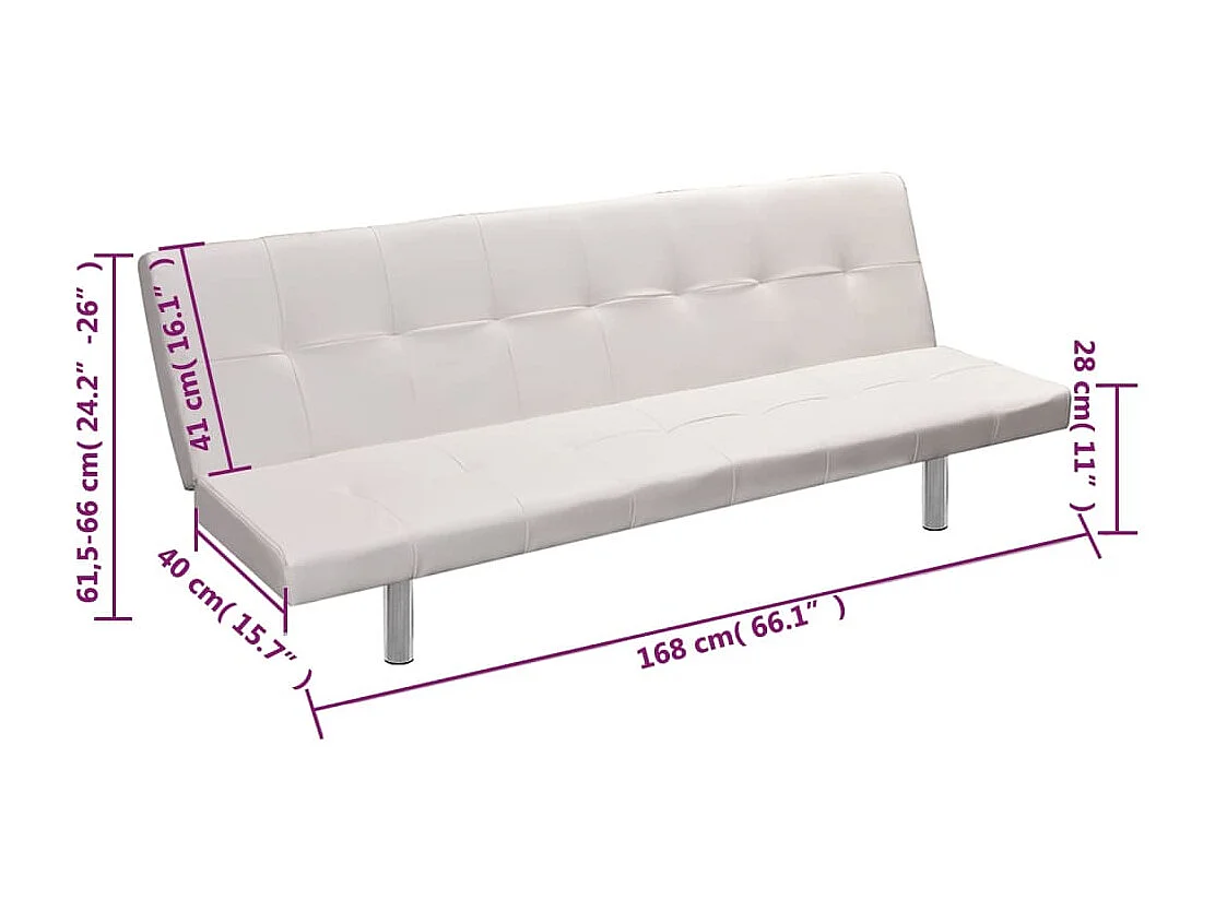 Sofá-cama ajustável c/ 2 almofadas couro artificial branco nata