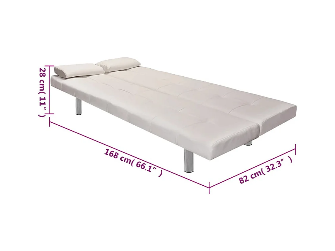 Sofá-cama ajustável c/ 2 almofadas couro artificial branco nata