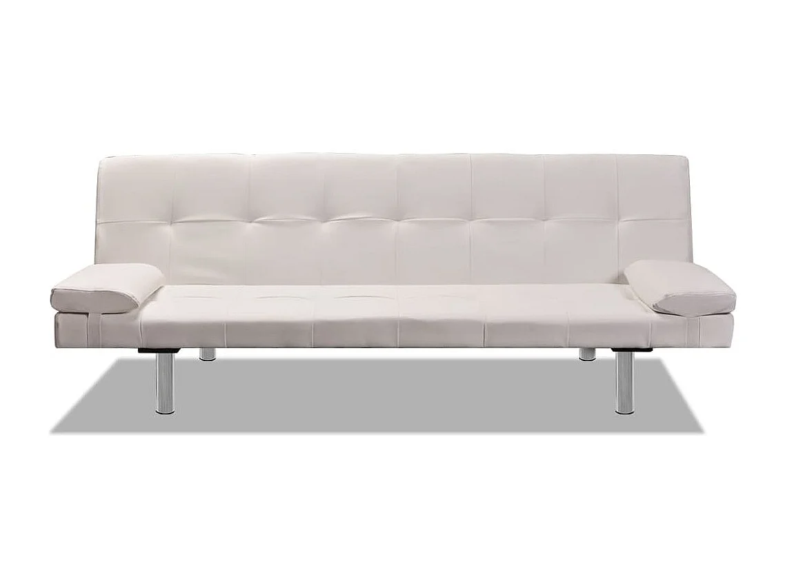 Divano Letto con 2 Cuscini Similpelle Regolabile Bianco Crema