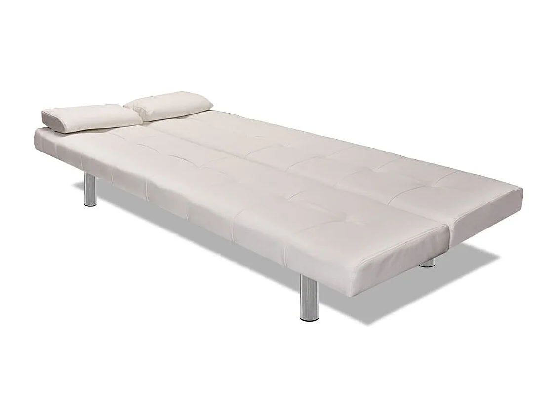Divano Letto con 2 Cuscini Similpelle Regolabile Bianco Crema