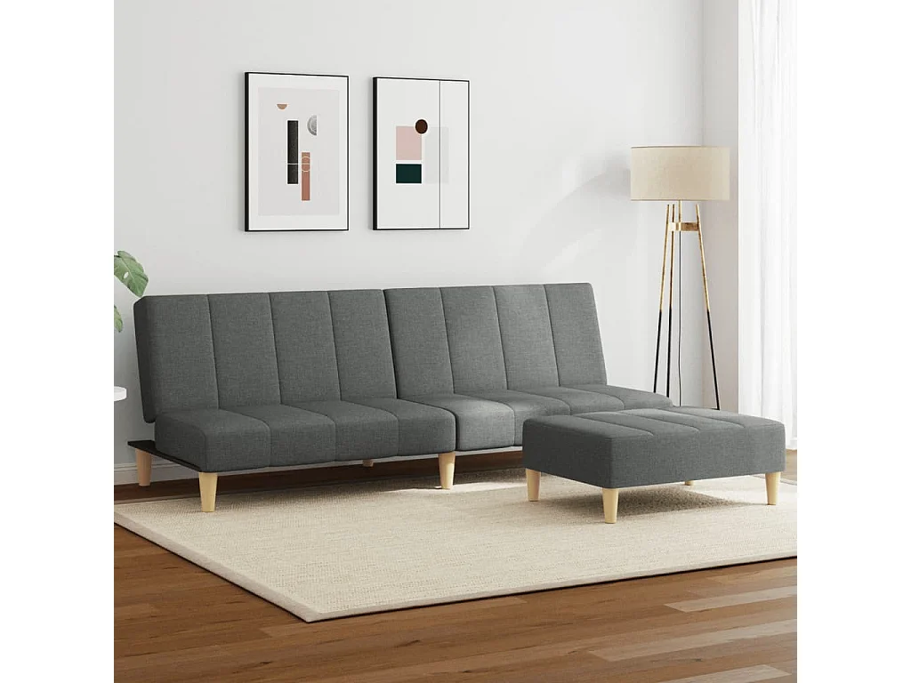 Sofá cama de 2 plazas con taburete tela gris oscuro