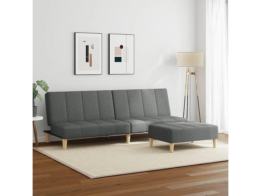 Sofá cama de 2 plazas con taburete tela gris oscuro