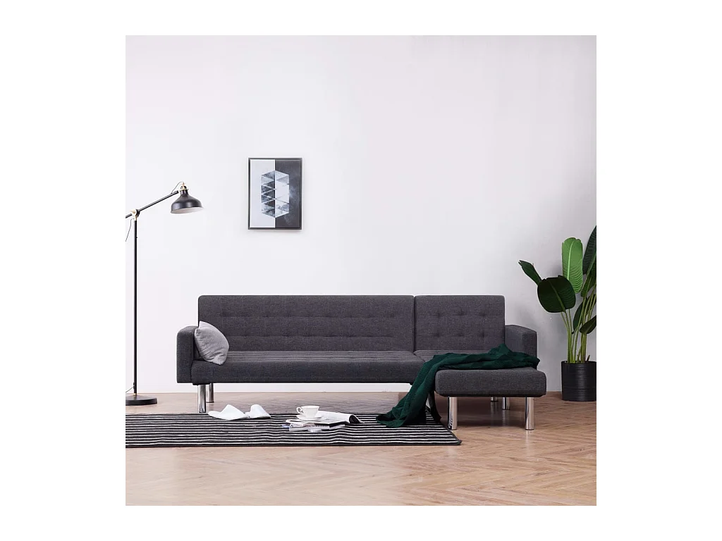 Slaapbank L-vormig polyester donkergrijs