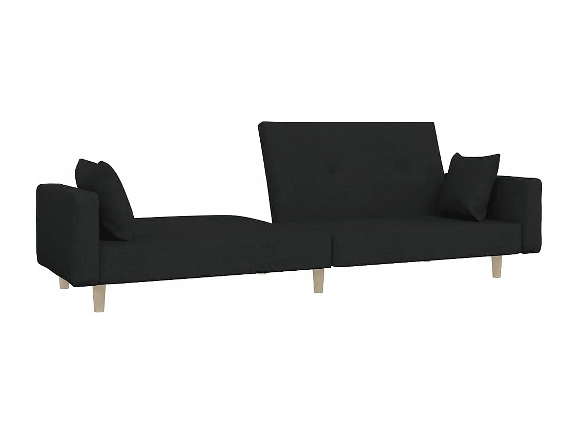 Divano Letto a 2 Posti con 2 Cuscini Nero in Tessuto