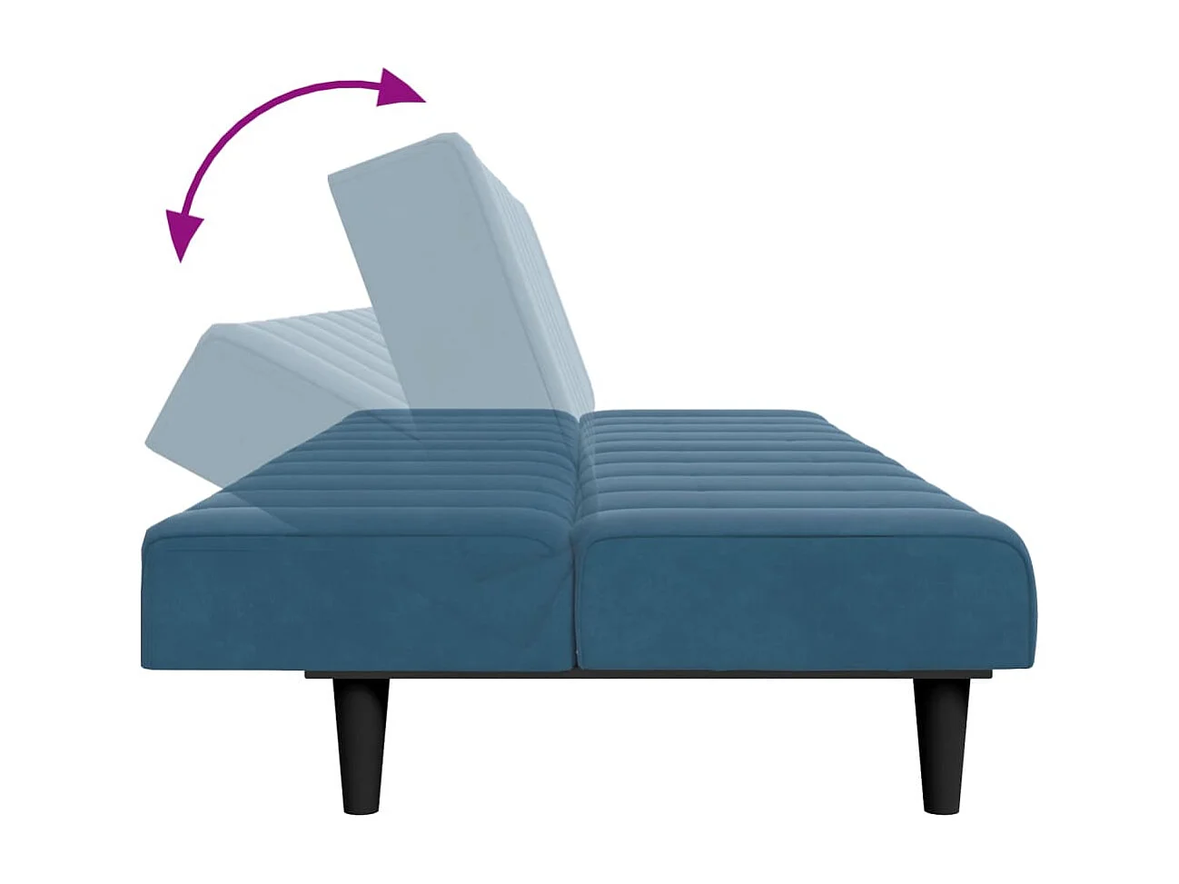 Sofá cama de 2 plazas con taburete terciopelo azul