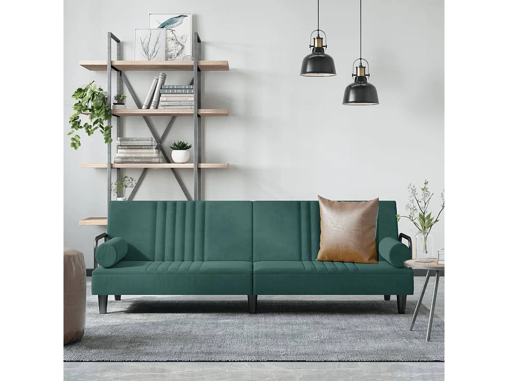 Canapé-lit avec accoudoirs vert foncé velours