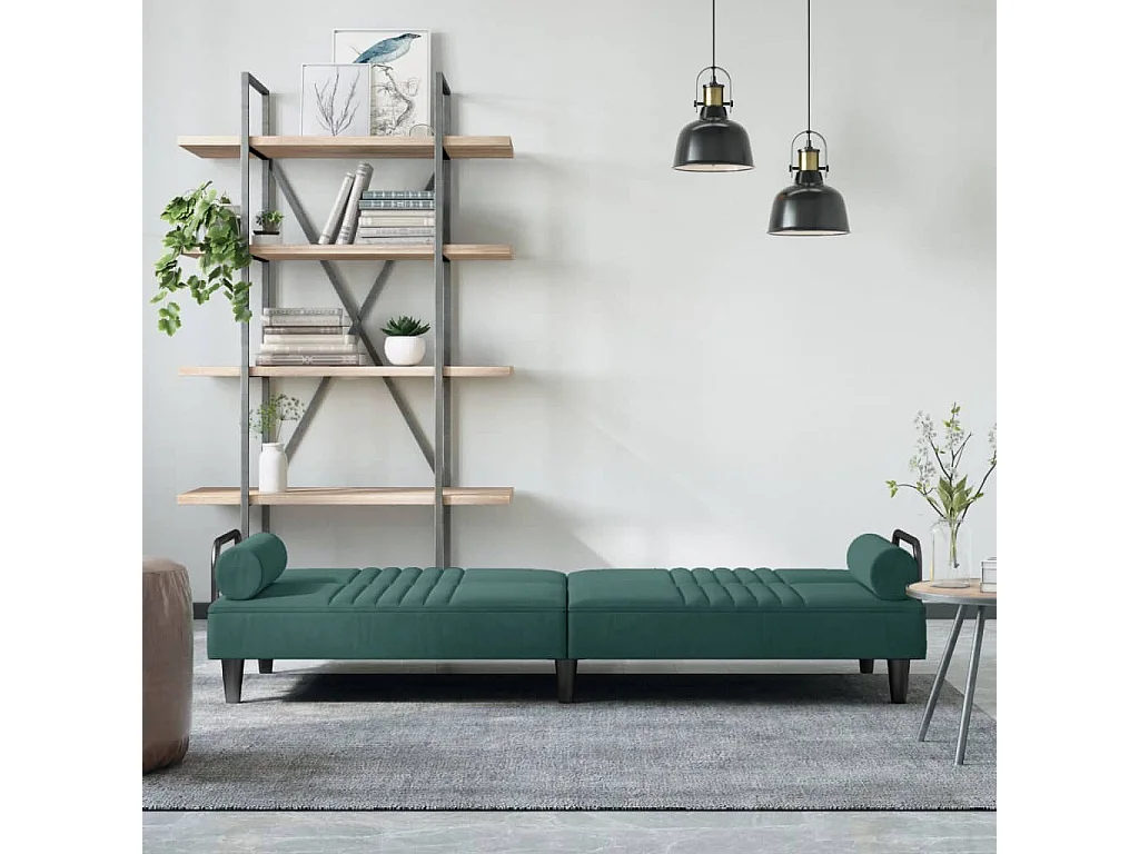 Canapé-lit avec accoudoirs vert foncé velours