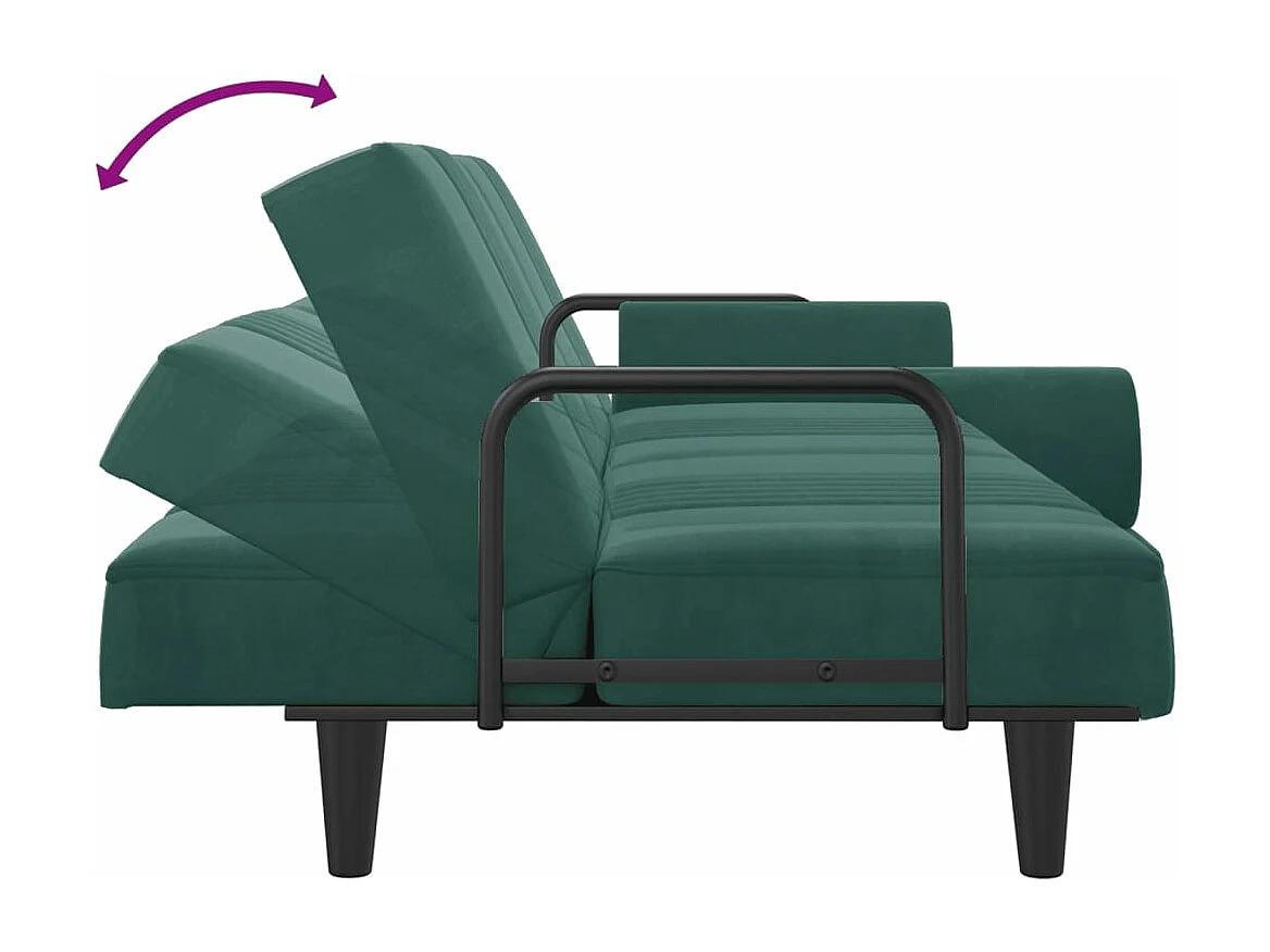 Canapé-lit avec accoudoirs vert foncé velours