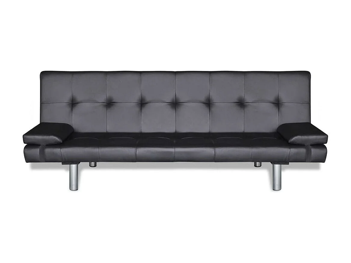 Sofa-cama ajustável com 2 almofadas couro artificial preto