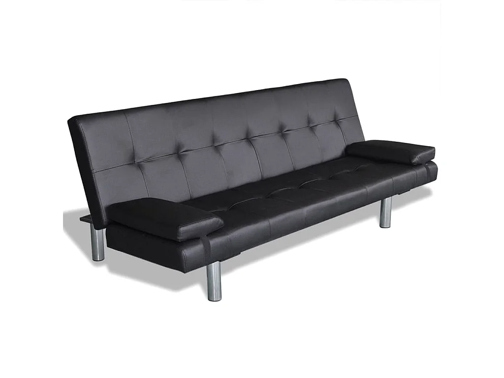 Sofa-cama ajustável com 2 almofadas couro artificial preto