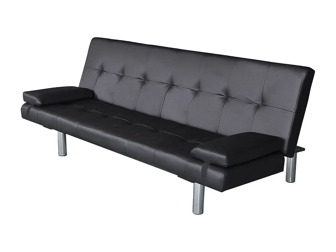 Sofá cama con dos cojines cuero artificial ajustable negro
