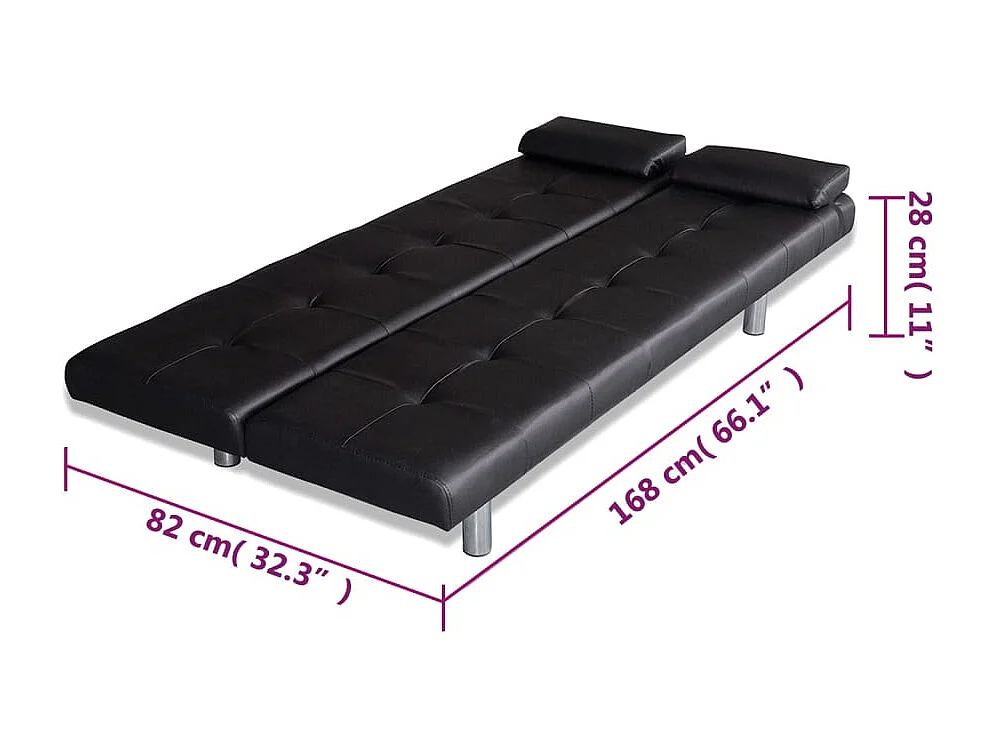 Sofá cama con dos cojines cuero artificial ajustable negro