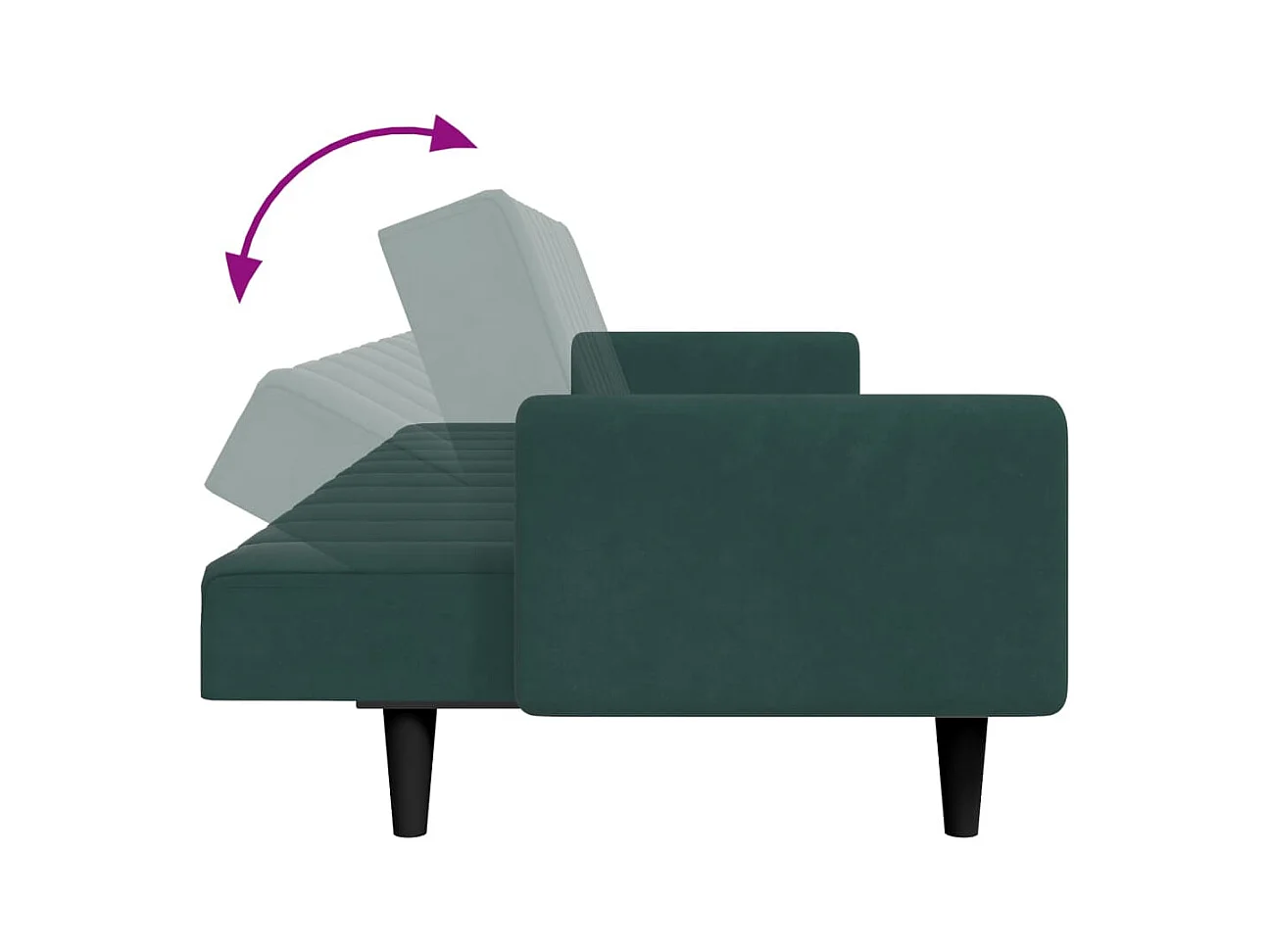 Canapé-lit à 2 places avec repose-pied vert foncé velours