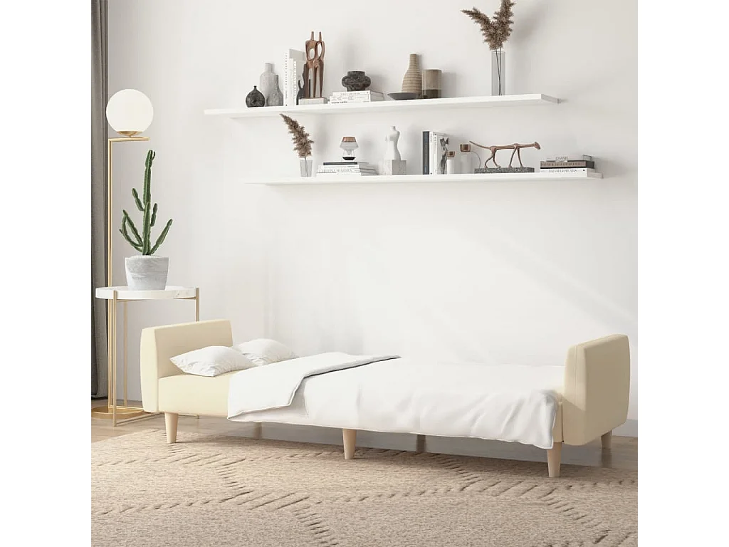 Schlafsofa 2-Sitzer Creme Stoff