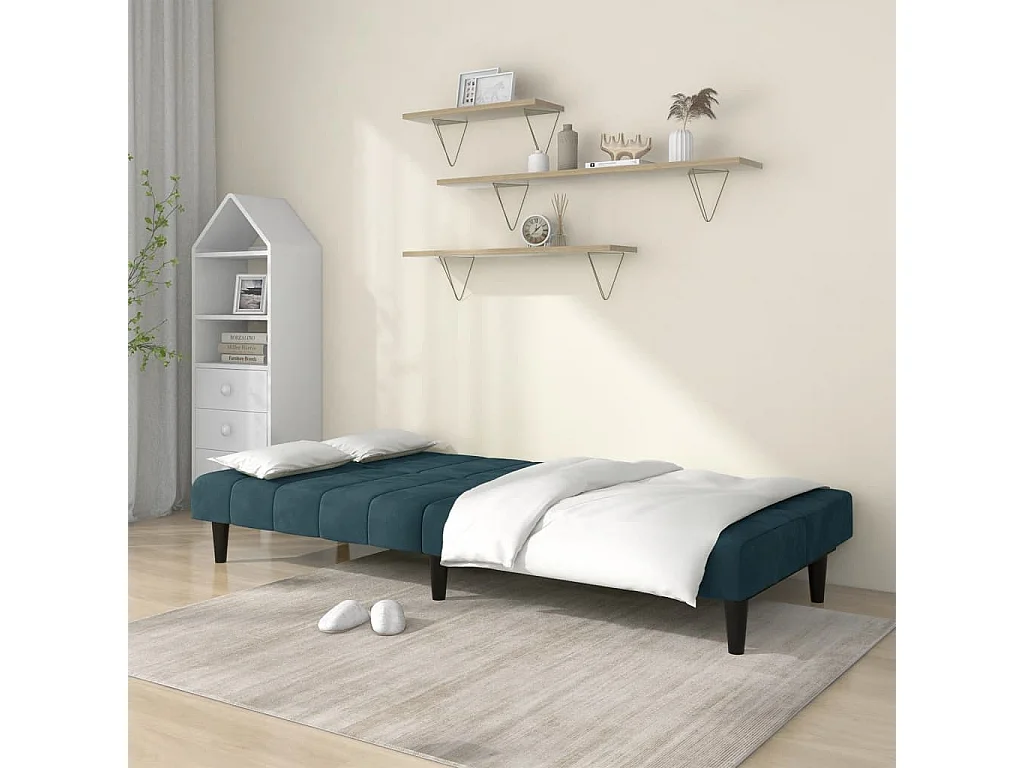 Sofá-cama de 2 lugares veludo azul