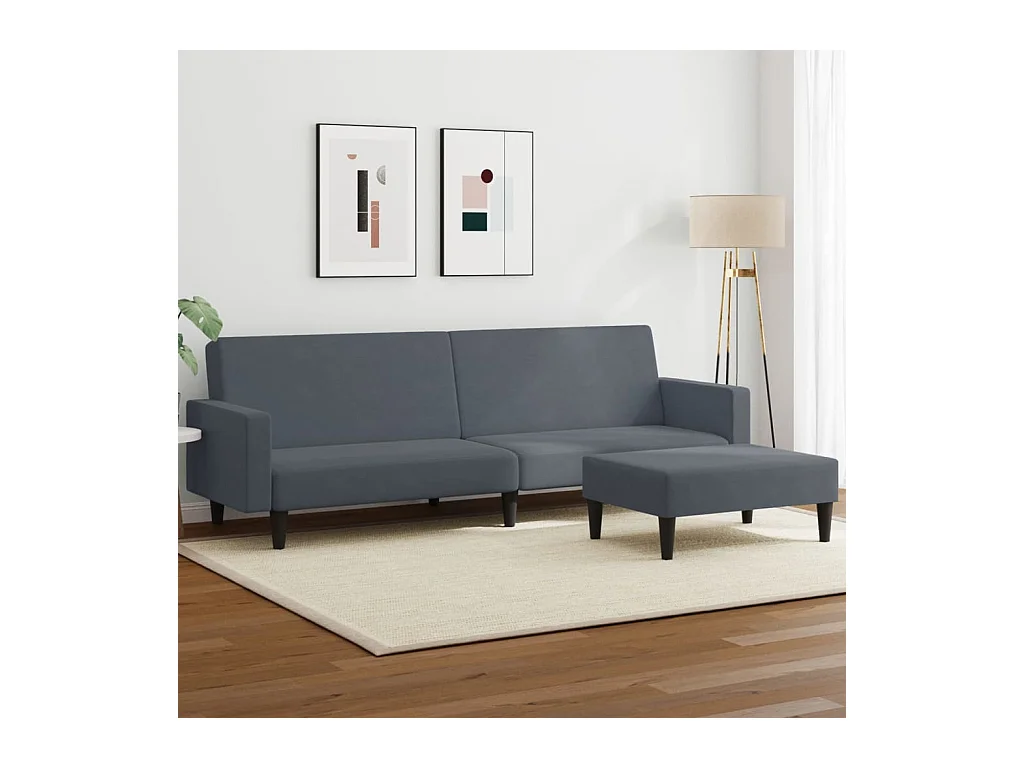 Schlafsofa 2-Sitzer mit Fußhocker Dunkelgrau Samt