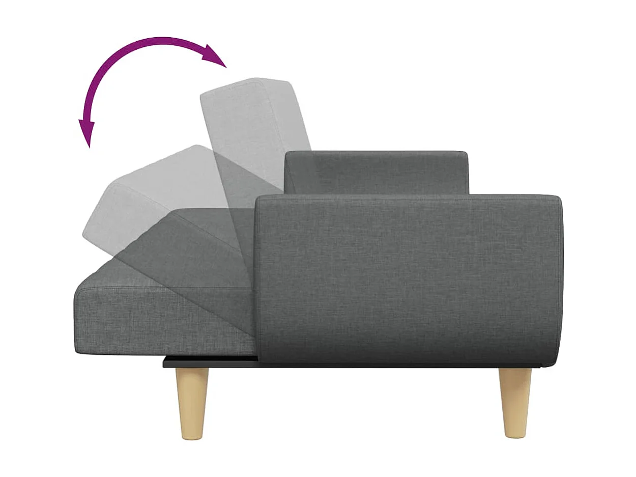 Sofá-cama de 2 lugares c/ apoio de pés tecido cinzento-escuro