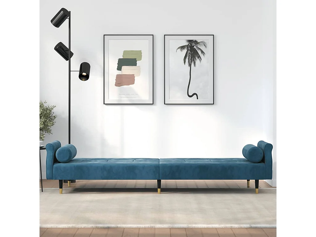 Slaapbank met kussens fluweel blauw