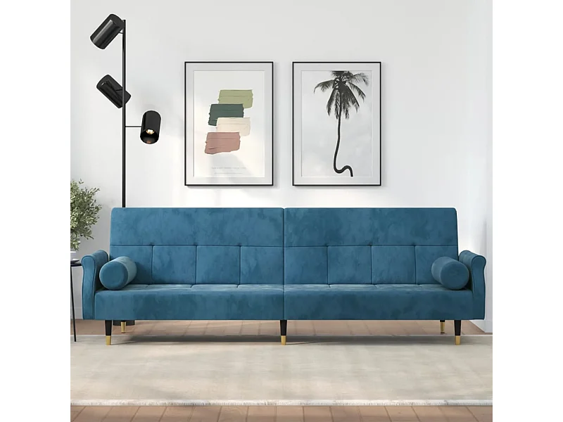 Slaapbank met kussens fluweel blauw