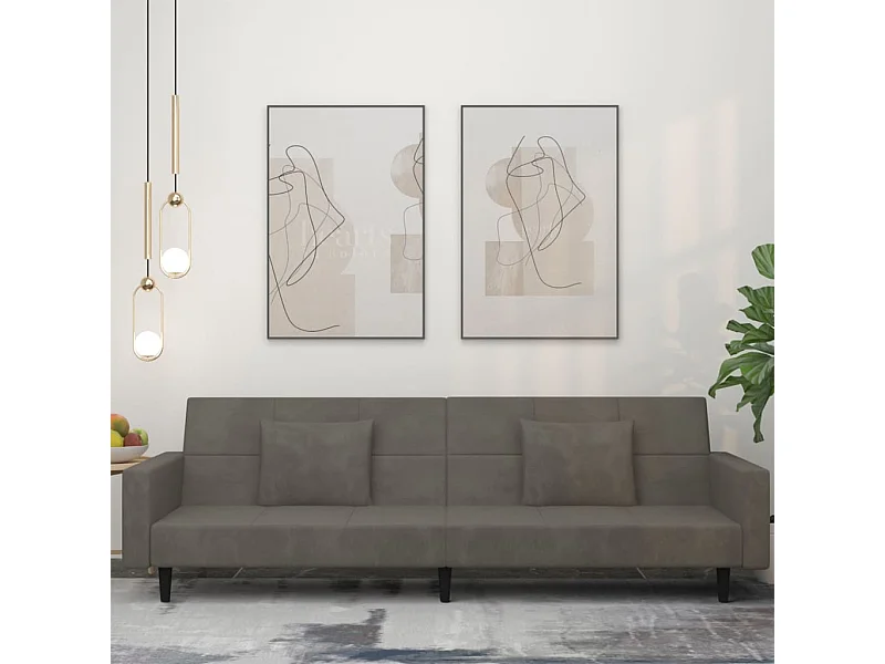 Schlafsofa 2-Sitzer mit 2 Kissen Dunkelgrau Samt