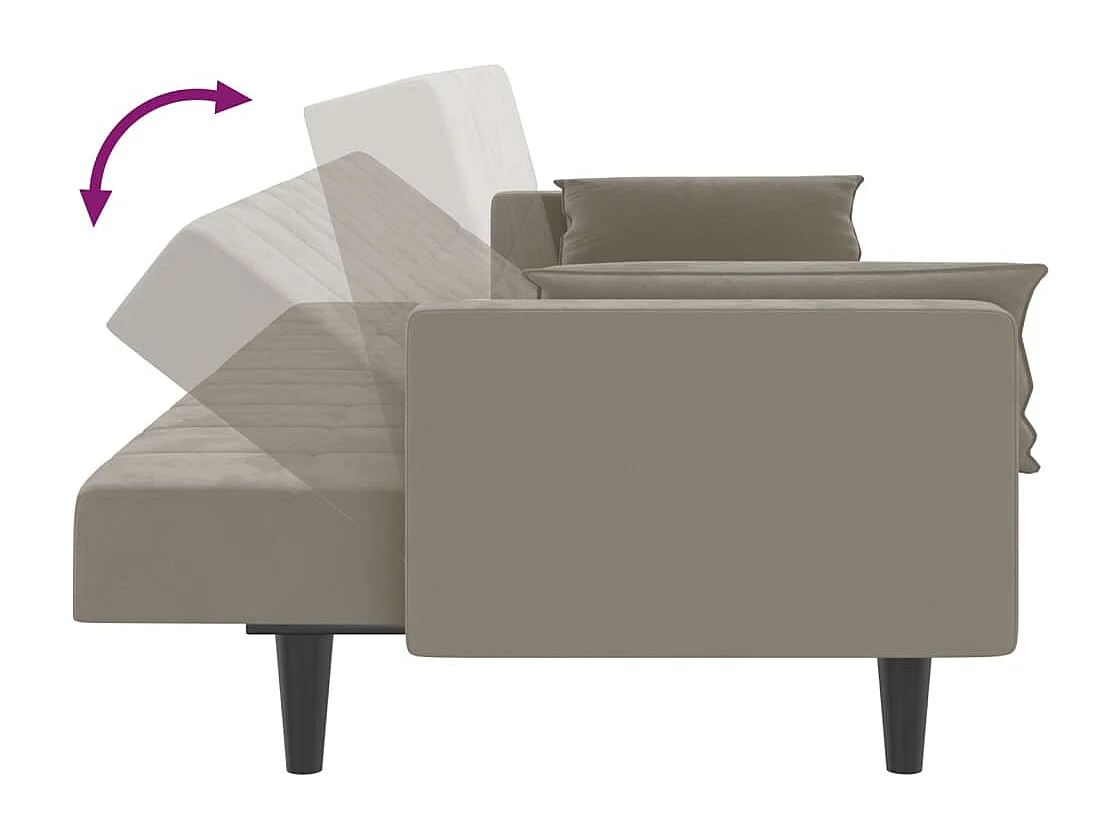 Schlafsofa 2-Sitzer mit 2 Kissen Hellgrau Samt