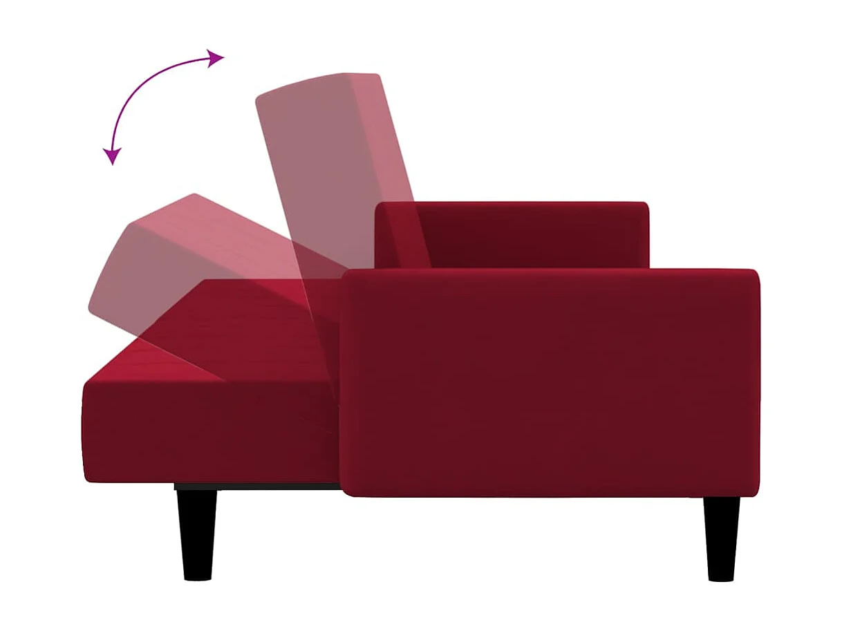 Sofá-cama de 2 lugares veludo vermelho tinto