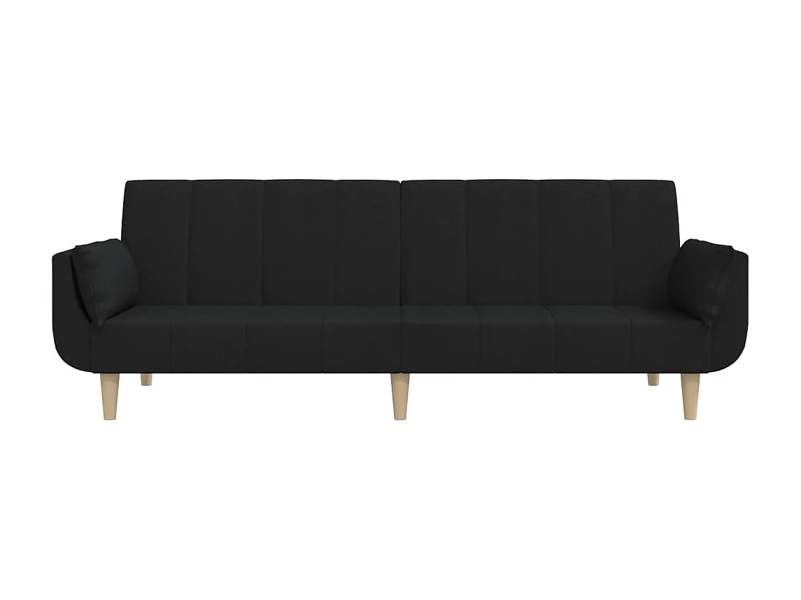 Canapé-lit à 2 places avec deux oreillers noir tissu