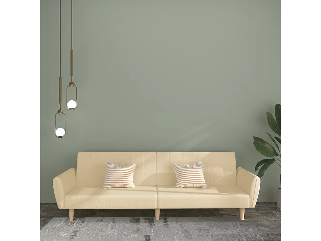 Sofá-cama de 2 lugares tecido cor creme