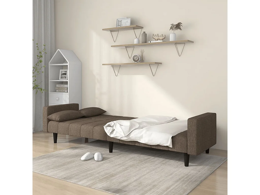 Sofá-cama 2 lugares c/ duas almofadas tecido cinza-acastanhado