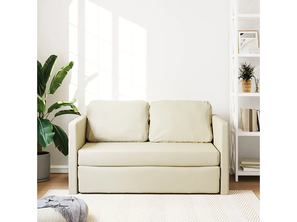 Sofá cama de suelo 2 en 1 cuero sintético crema 112x174x55 cm
