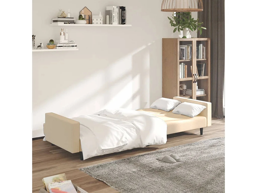 Sofá-cama de 2 lugares veludo cor creme