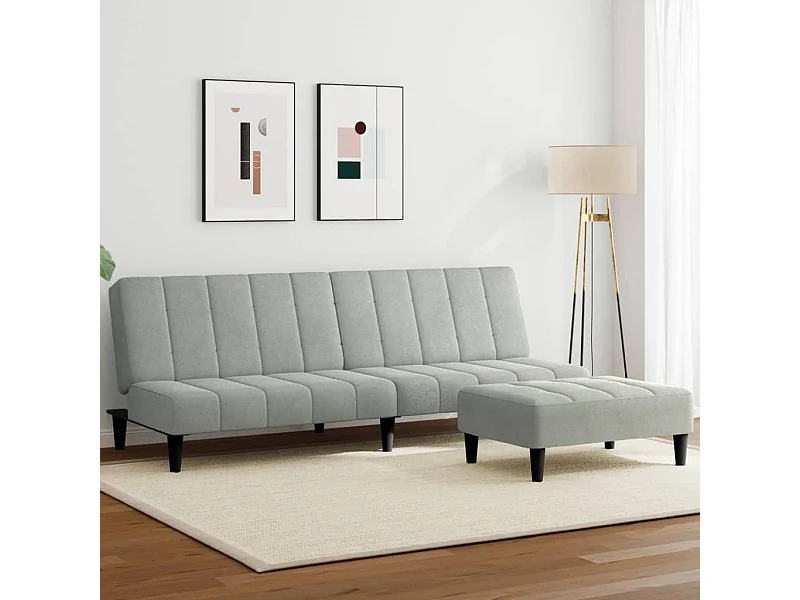 Sofá-cama 2 lugares c/ apoio de pés veludo cinza-claro