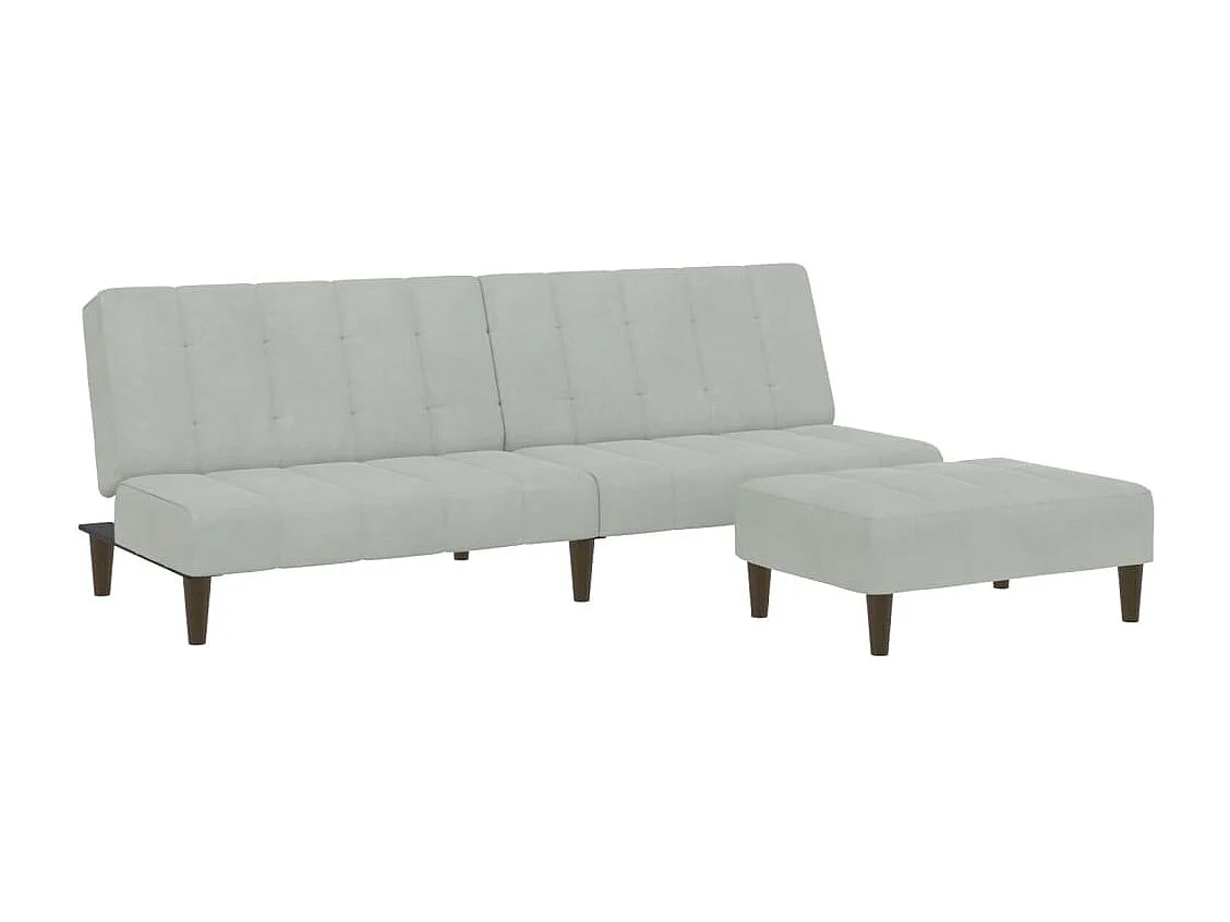 Sofá-cama 2 lugares c/ apoio de pés veludo cinza-claro