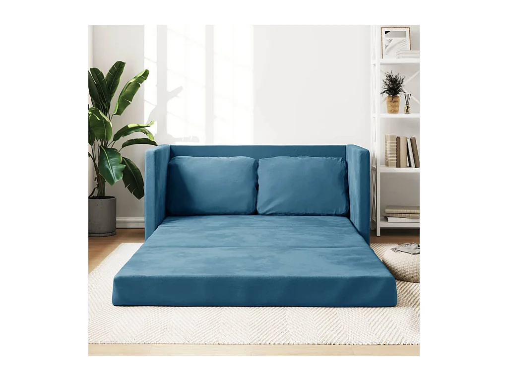 Canapé-lit 2 en 1 bleu 122x204x55 cm velours