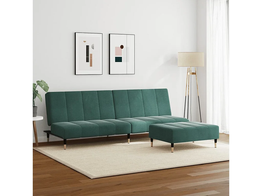 Schlafsofa 2-Sitzer mit Fußhocker Dunkelgrün Samt