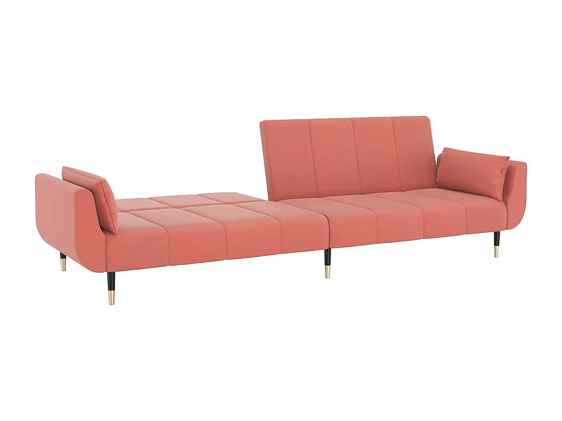 Sofá-cama 2 lugares com duas almofadas veludo rosa