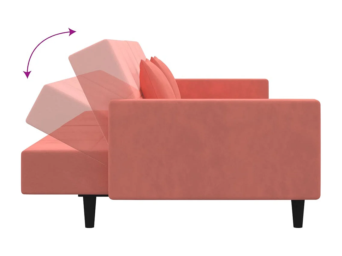 Sofá-cama 2 lugares com duas almofadas veludo rosa