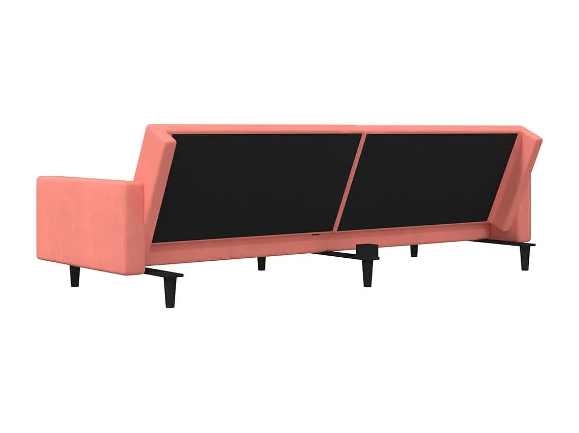Sofá cama de 2 plazas con dos almohadas terciopelo rosa
