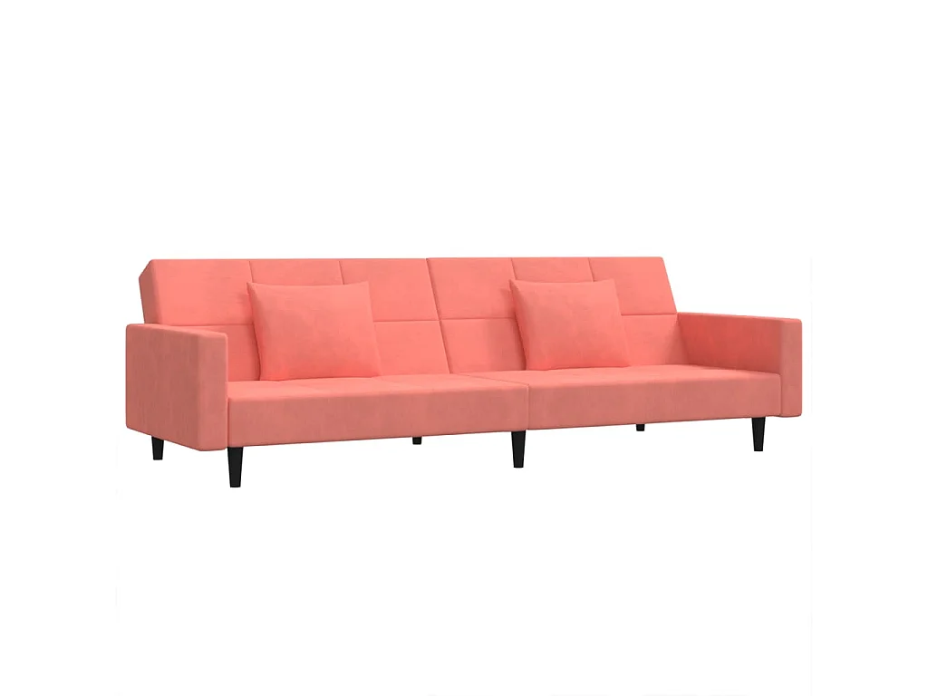 Sofá cama de 2 plazas con dos almohadas terciopelo rosa