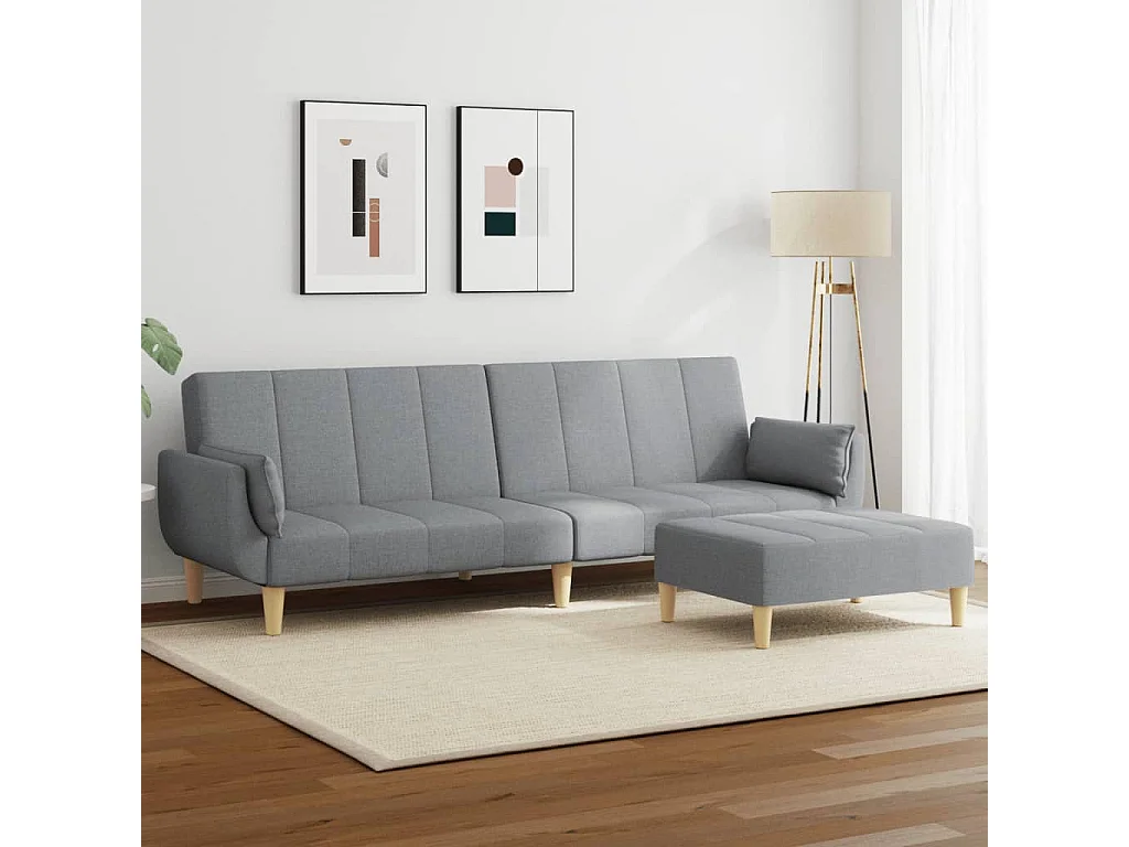 Sofá-cama de 2 lugares c/ apoio de pés tecido cinzento-claro
