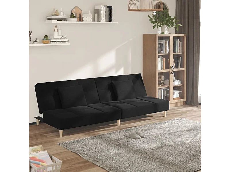 Sofá-cama 2 lugares com duas almofadas tecido preto
