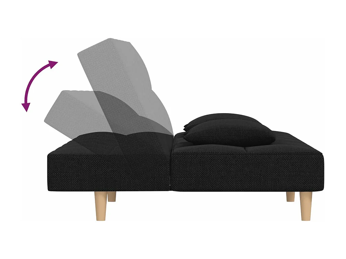 Sofá-cama 2 lugares com duas almofadas tecido preto