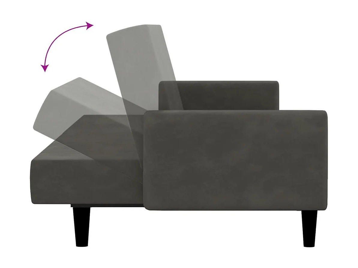 Sofá-cama de 2 lugares veludo cinzento-escuro
