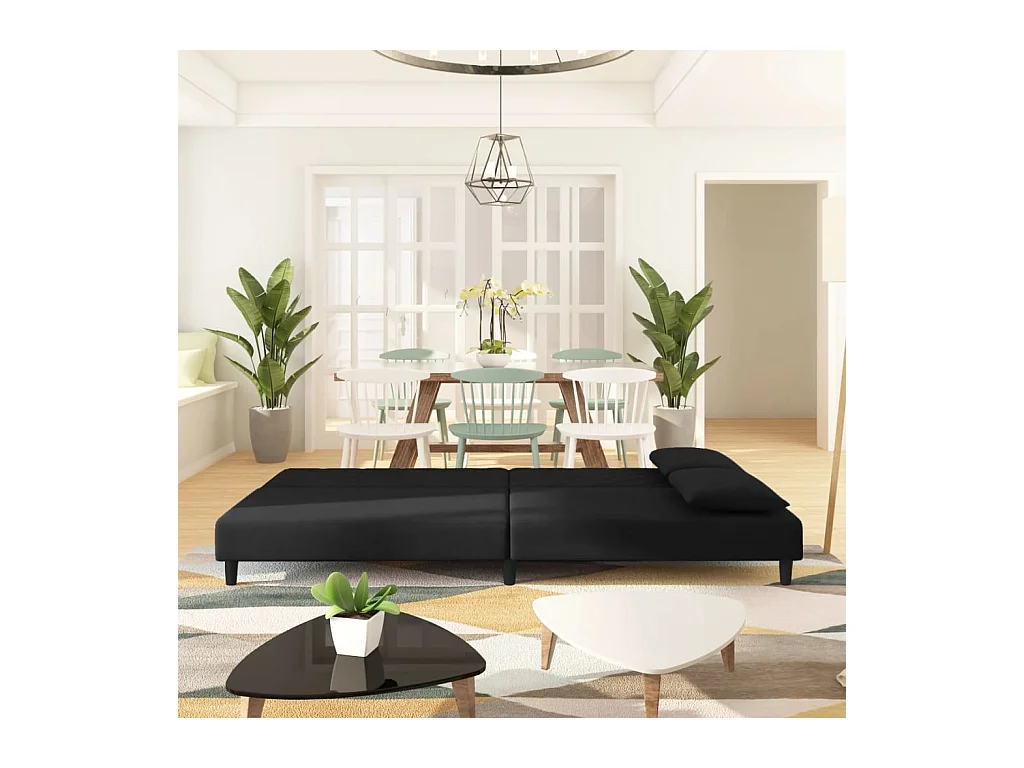 Sofá-cama 2 lugares com duas almofadas veludo preto