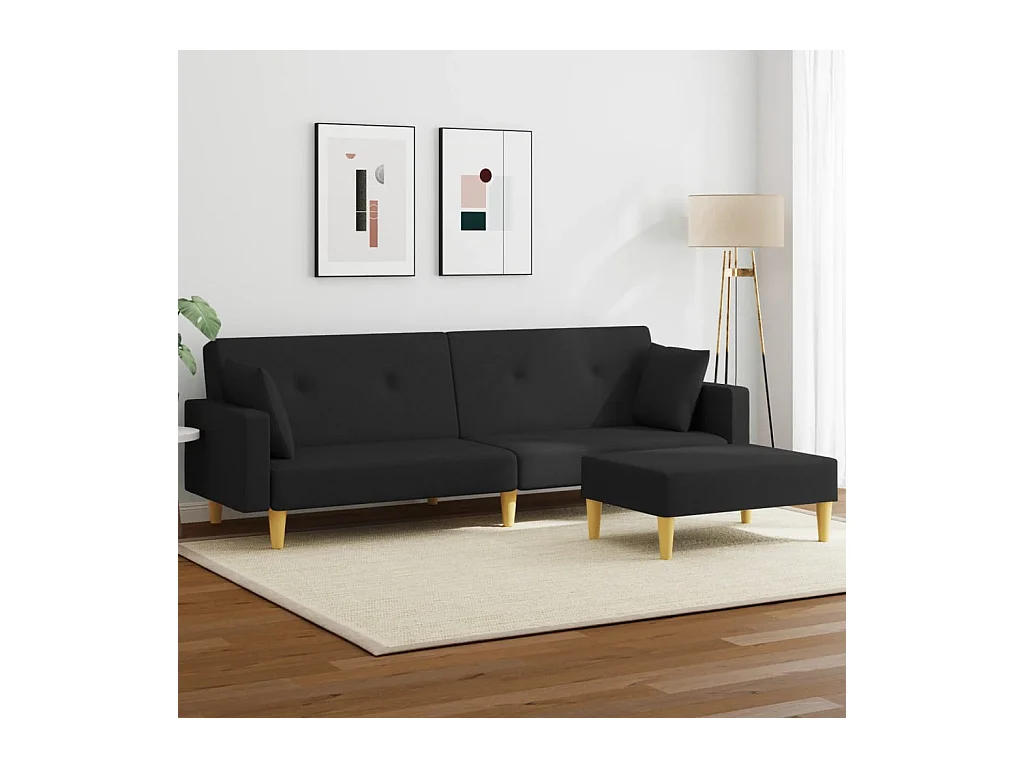 Schlafsofa 2-Sitzer mit Fußhocker Schwarz Stoff