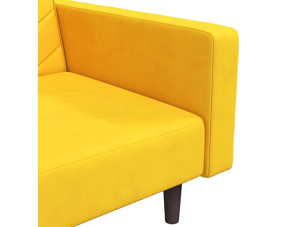 Sofá-cama 2 lugares com duas almofadas veludo amarelo