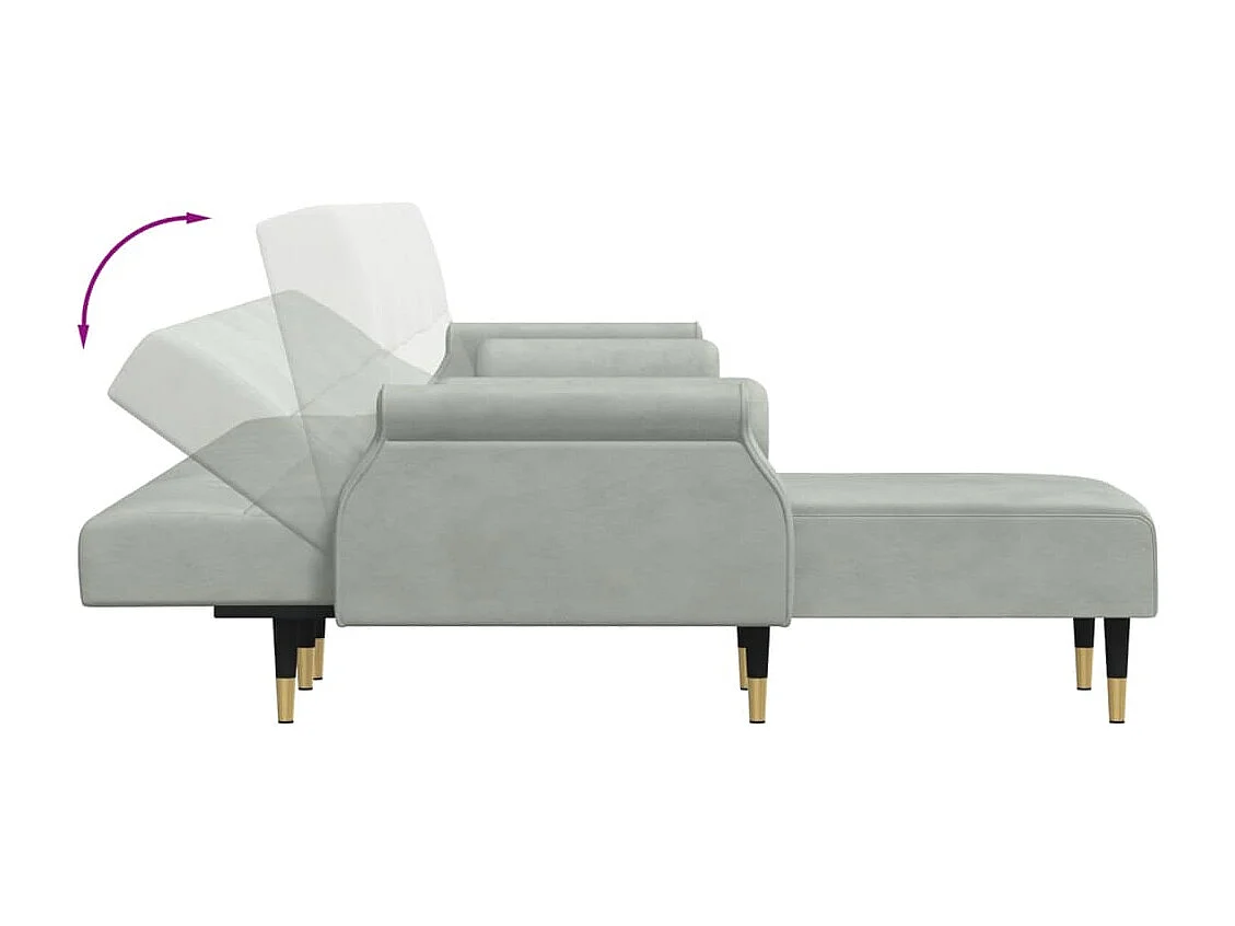 Slaapbank L-vormig 271x140x70 cm fluweel lichtgrijs