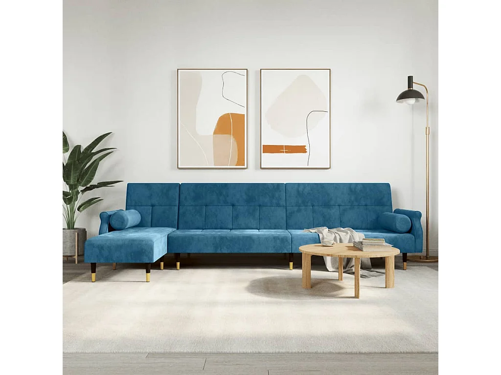 Canapé-lit en forme de L bleu 271x140x70 cm velours